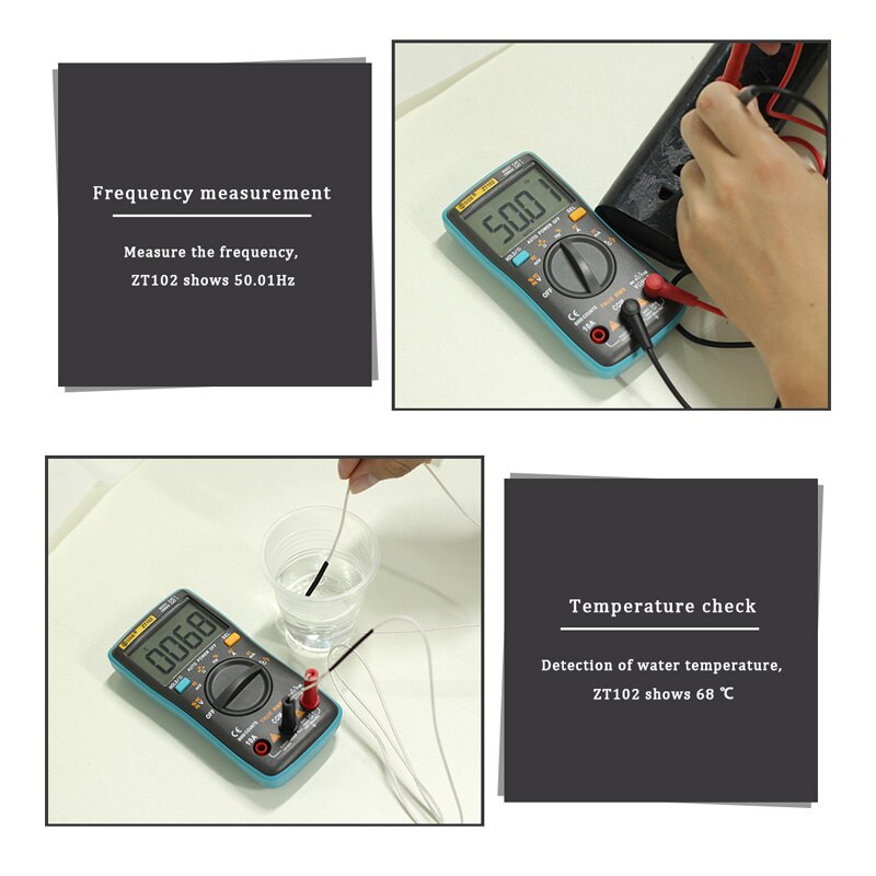 ZT100 ZT102 Ture RMS Digital Multimeter AC/DC Voltage Current Temperature Ohm Frequency Diode Resistance Capacitance Tester