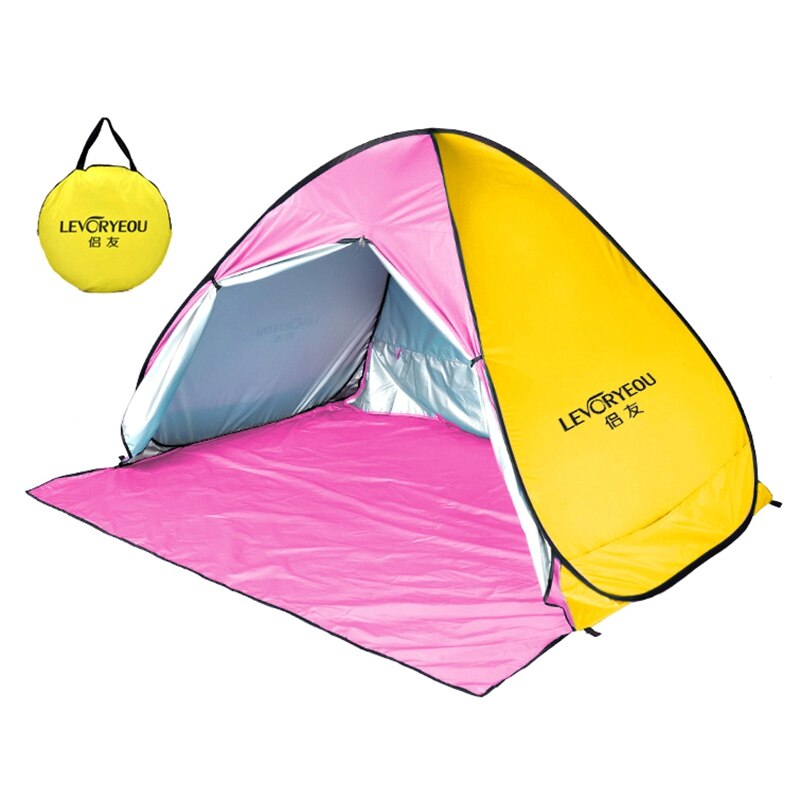 LEVORYEOU Automatic Tent UV Protection Outdoor Camping Tent Instant Up Beach Tent Sun Protection Curtain Tent: Yellow   Pink
