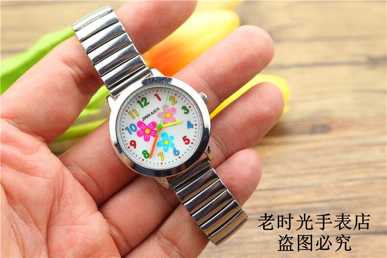 Jongens meisjes vrouwen mooie bloemen wijzerplaat relojes flexibele elastische band gemakkelijk te dragen kleurrijke cartoon horloge