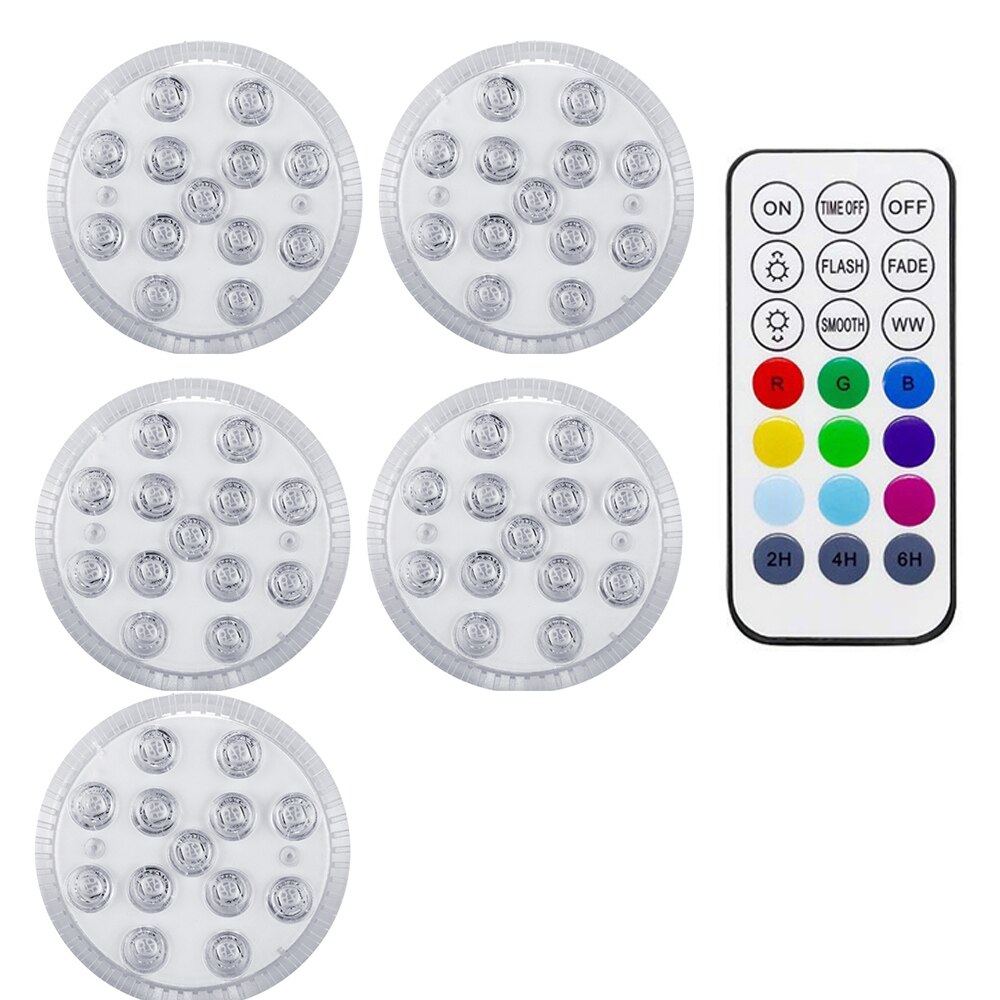 13 LED RVB Lumière Submersible Magnétique Ventouses RF Télécommande Sous-Marine Lampe De Nuit En Plein Air Piscine Vase Garden Party: 5 lamp 1 remote