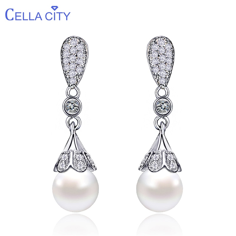 Cellacity classic 925 Zilveren oorbellen voor Vrouw met 10mm ronde vorm parel Oorbellen zilveren sieraden wedding party