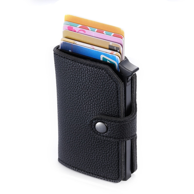 Bisi Goro Rfid Anti-Diefstal Metalen Aluminium Portemonnee Minimalistische Bank Kaarthouder Mini Mannen En Vrouwen Zwarte Business Credit card Case