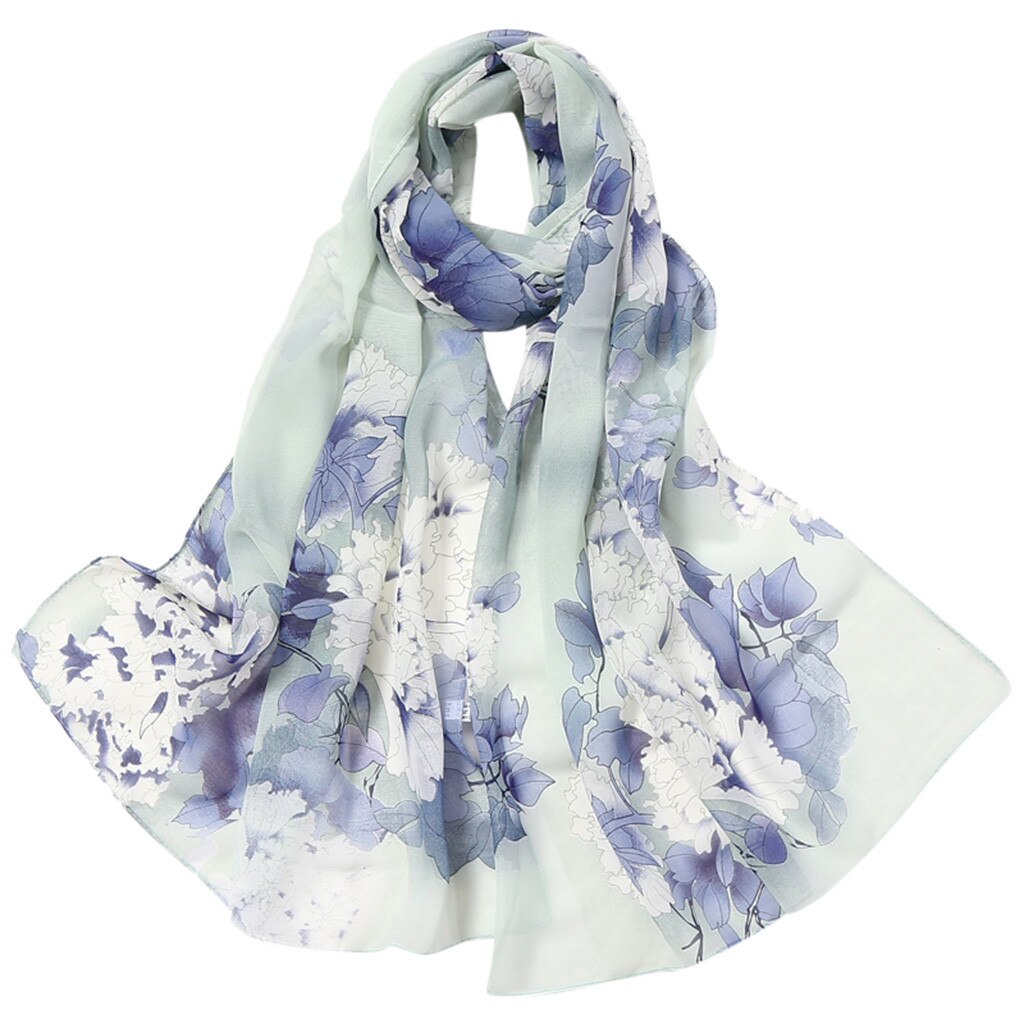 Women Silk Scarf Flower Printing Scarves Long Soft Wrap Simulation Silk Shawl Ladies Beach Scarf Shawl Bandana: Light Green 