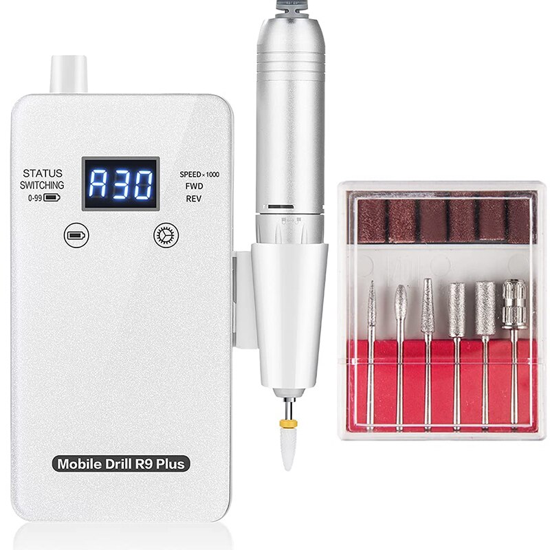 Portable Rechargeable Nail Drill Machine 30000RPM Manicure Machine Electric Nail File Nail Art Tools Set for Nail Drill bit: White / EU