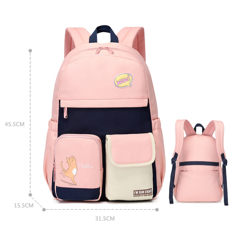 2022 Girl Backpack Waterproof School Bags For Girls Lovly Bookbag Patchwork Nylon: Pink