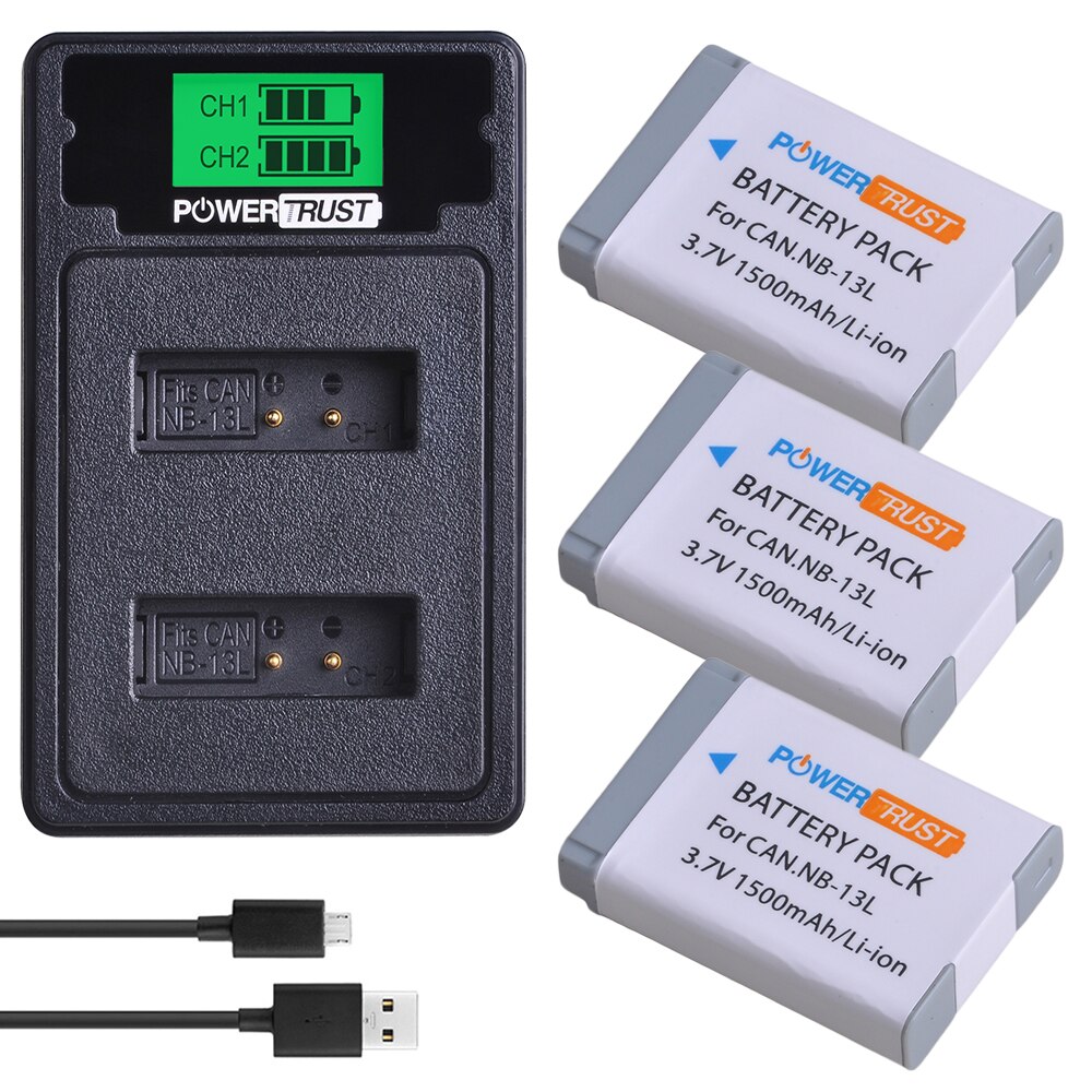 Batterie NB13L NB-13L pour Canon PowerShot G5X, G7X, G9X, G7X Mark II, SX620 HS, SX720 HS, SX730 HS, G9X Mark II, SX740 HS: 3Battery 1Charger