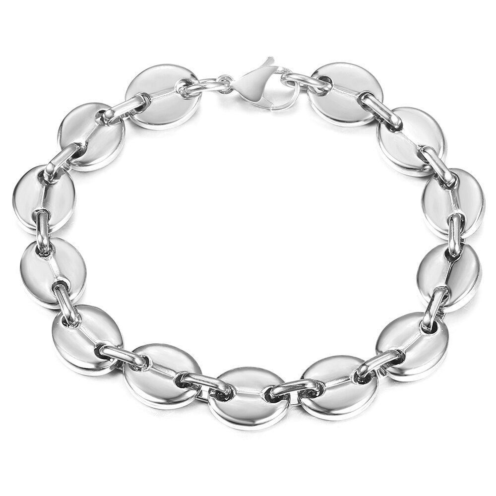 7/9/11mm Stainless Steel Coffee Beans Marina Link Chain Bracelet for Men Women Gold Silver Color Jewelry US Stock HKBM169: 11mm Silver / 8inch 20cm