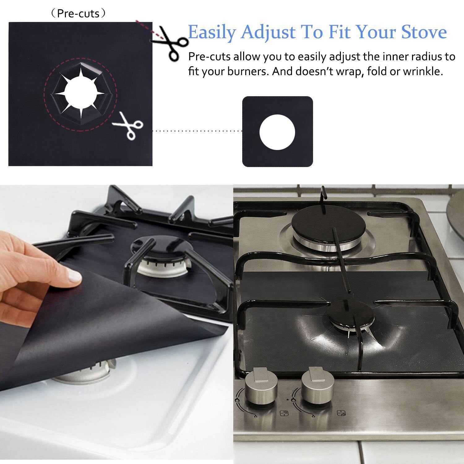 LICE Gas Stove Burner Liners - 0.3 Mm Thick Heavy Duty Ptfe Material, Non-Stick, Non-Toxic, Reversible And Reusable Stove Top