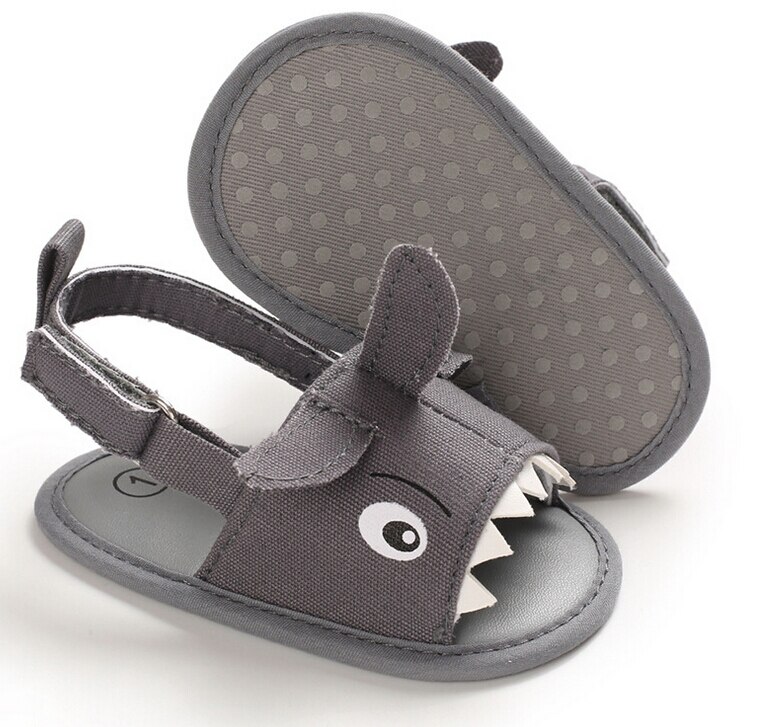 Summer Baby Boys Canvas Sandals Kids Flat Beach Shoes Sports Soft Non-slip Casual Toddler Shark Printed Sandals 0-18M: Gray / 13-18 Months