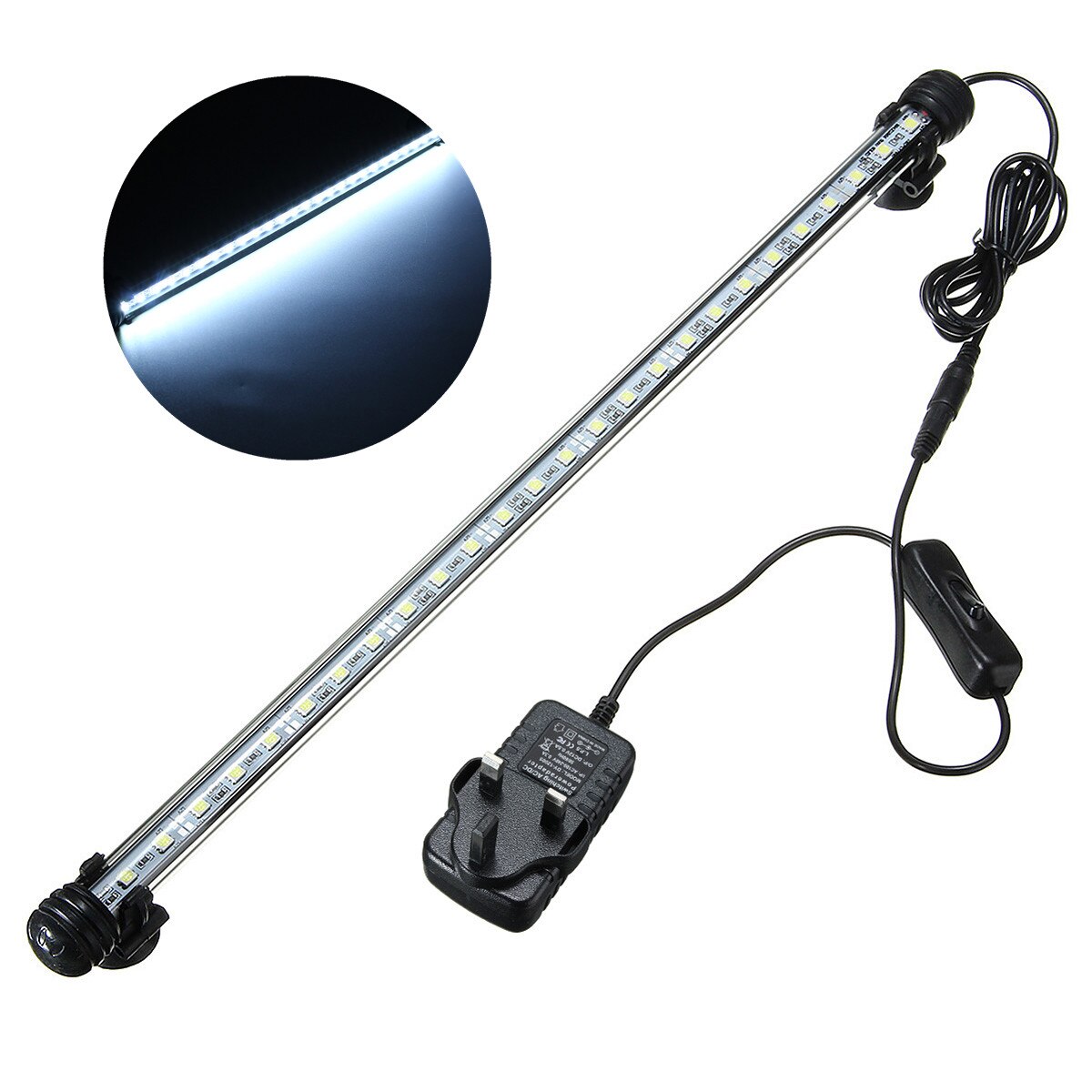 Luz LED impermeable para acuario, 48cm y 5W, lámpara subacuática para acuario, iluminación para plantas, enchufe para Reino Unido y Australia: UK Plug White