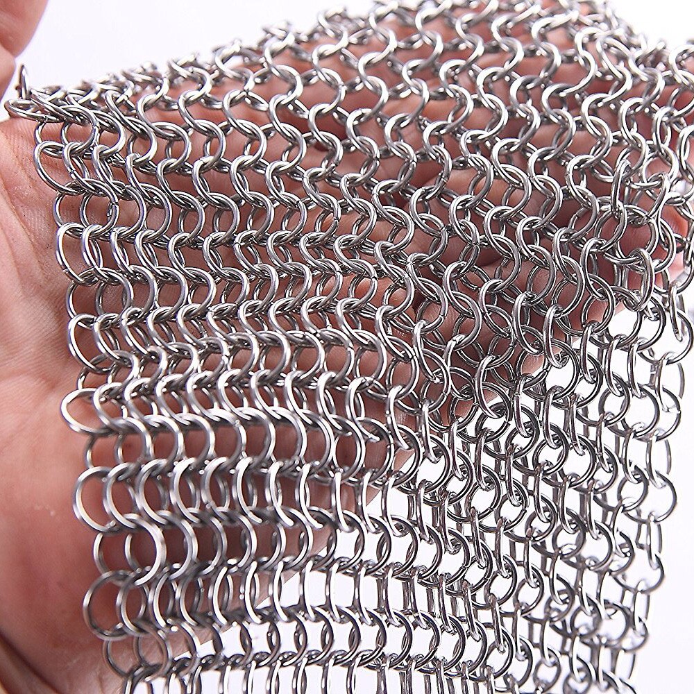 Cast Iron Cleaner Stainless Steel Chainmail Kitchen Tools Pan Scrubber Anti-rust 15x15cm