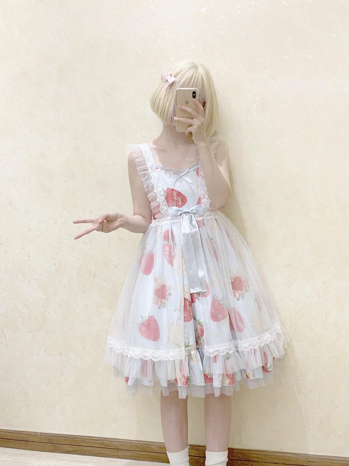 Delantal de lolita para chica, blusa de malla, falda victoriana, suelta, gótica, lolita