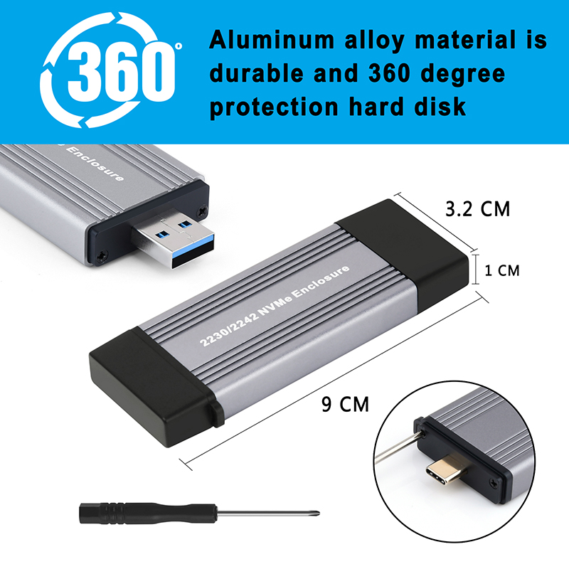 NVME Case SSD M2 Adapter NVME Zewnętrzna obudowa NVME M/M+B Klucz do USB 3.1 TYPE-A + TYPE C 10 Gb/s Obsługuje 2230 2242 M.2 SSD Box
