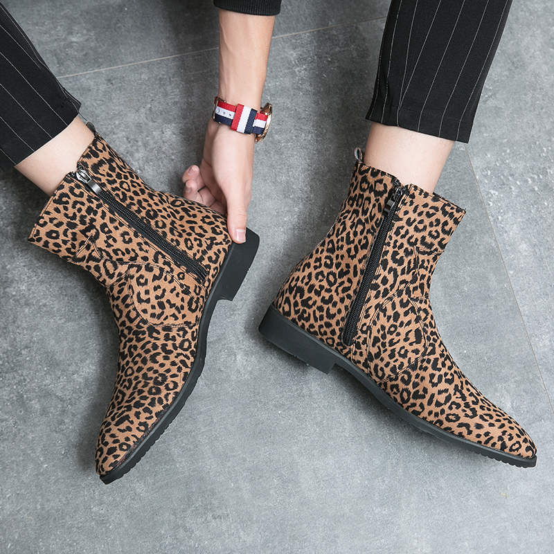 Stivali leopardati italiani taglie forti uomo Misalwa retrò Chelsea stivali britannici stivaletti con cerniera lampo scarpe alte da uomo