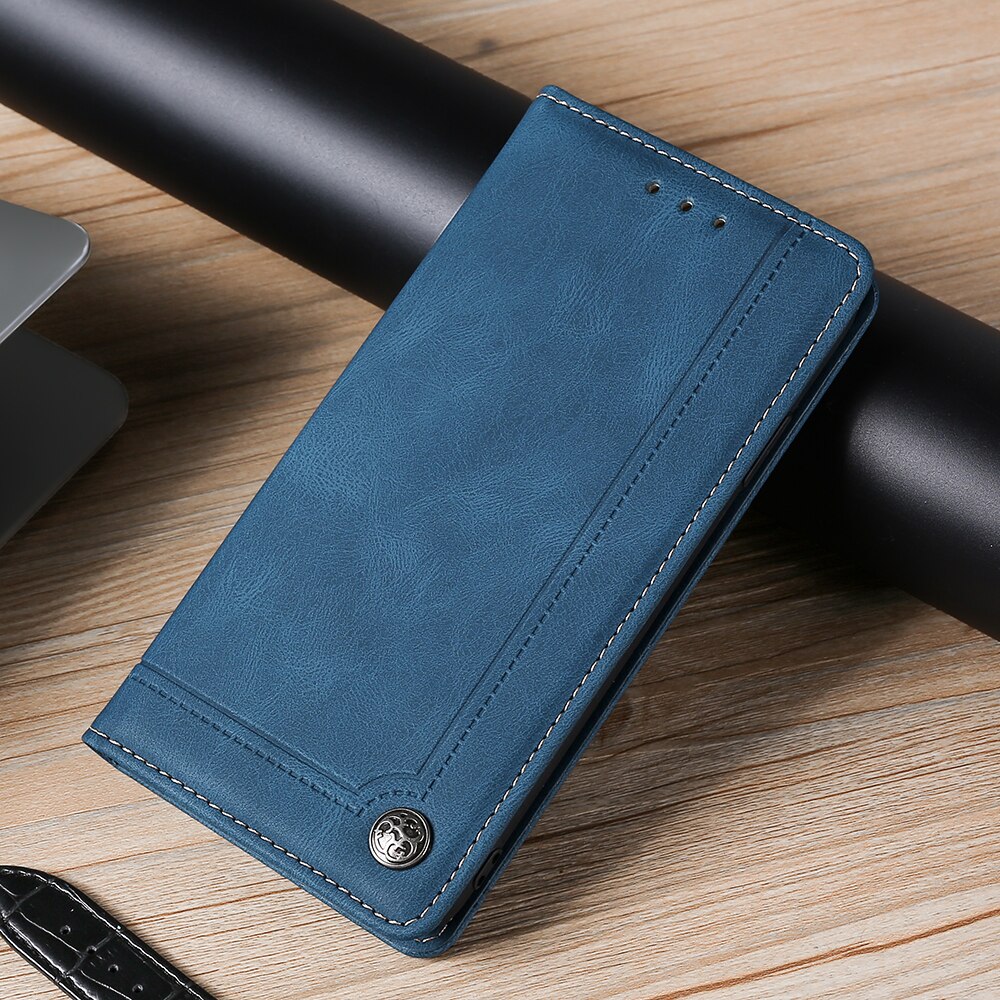 Casos para honor 8x 9x caso capa de luxo fecho magnético carteira livro flip couro simples sacos de telefone para huawei honor 8 x coque: Honor 9X has finger / blue