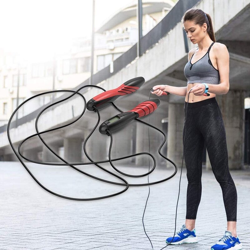 -Jump Rope Digitale Teller Verstelbare Springen Touw Met Gewogen Handvat Springtouw Voor Indoor Outdoor Workout Oefening