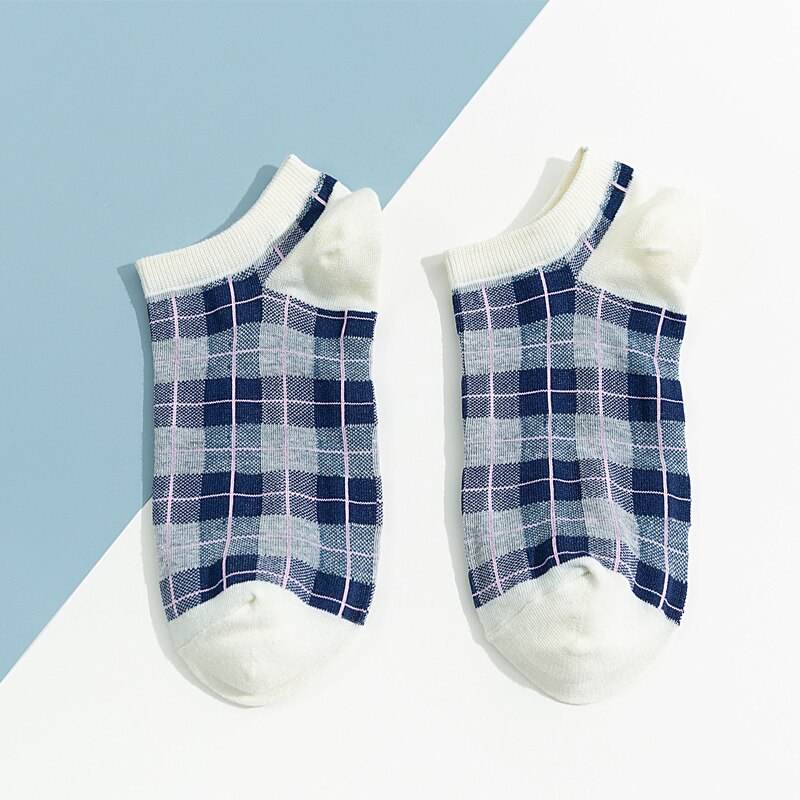 1 paar schattige harajuku-sokken in britse stijl, blauw gestreepte geruite sokken, geometrische katoenen dames, comfortabele zwarte wintersokken: 8