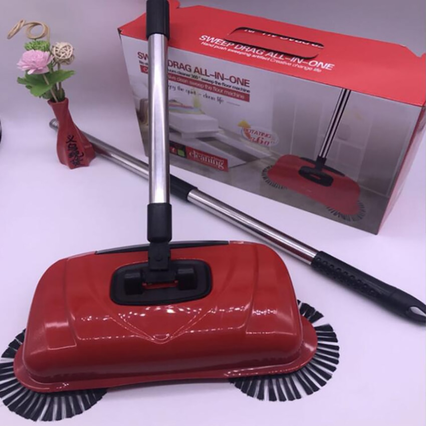Household Cleaning Machine Hand Push Automatic Sweeper Broom 360 Rotary Broom & Dustpan & Trash Bin Cleaner without Electricity
