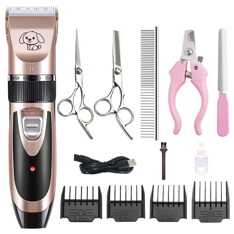 Hond Clipper Professionele Elektrische Pet Hair Trimmer Voor Honden Katten Grooming Elektrische Scheerapparaat Set Kat Haar Snijden Remover Machine: Rose gold set-G