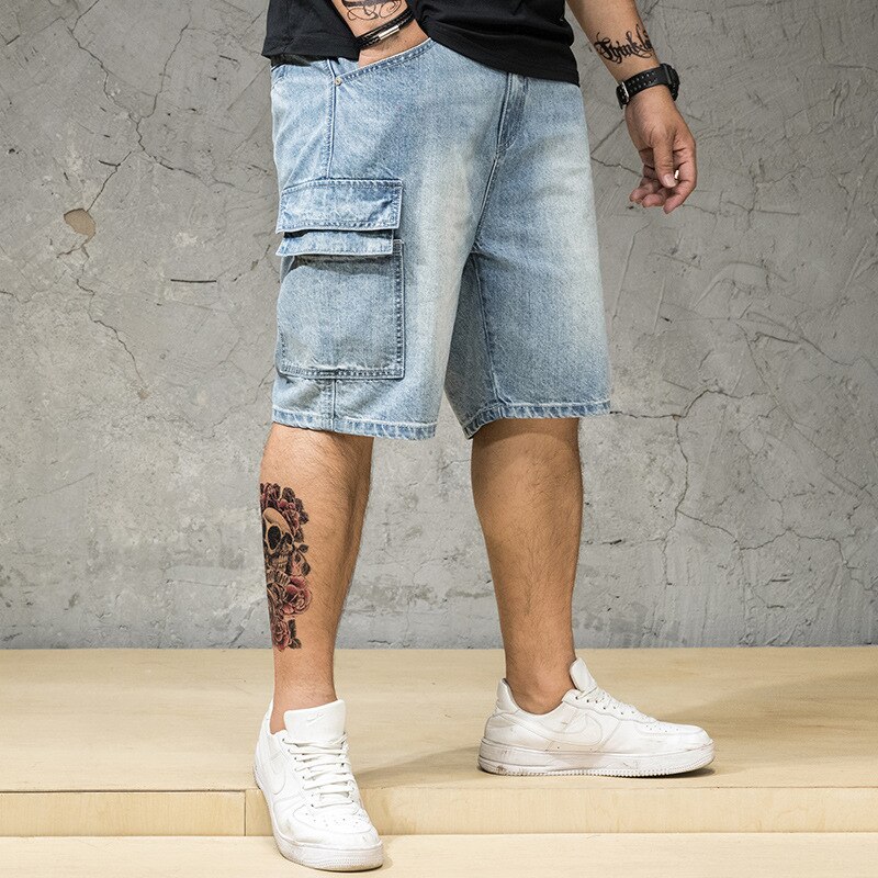 Denim Shorts Male Plus Size 4XL 5XL 6XL 7XL Jeans Shorts Men Large Big Size Bermuda Elastic Waist Band Straight Fit Breeches Men