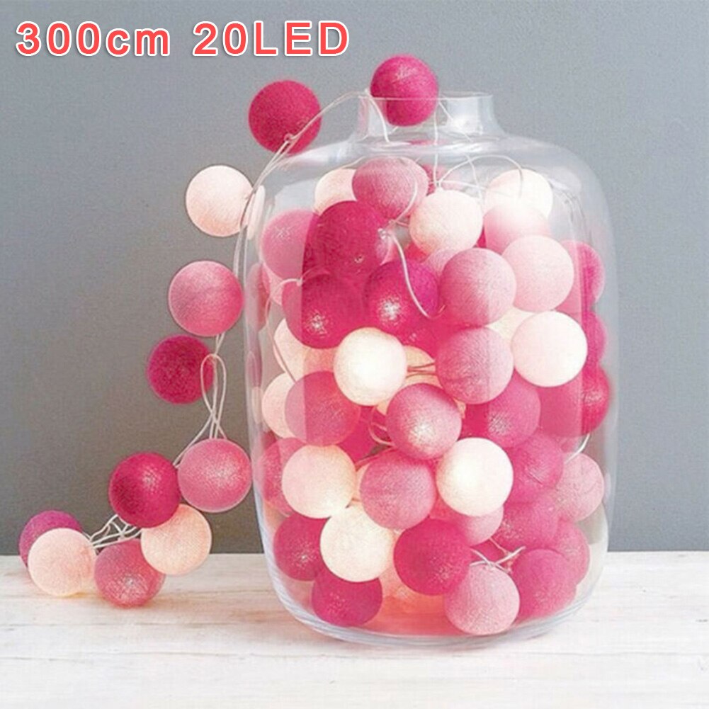 220 (V) 3 metros (6,56ft)/20LED, guirnalda de bolas de algodón, guirnaldas de luces, decoración de de Sala de bodas del hogar: Pink