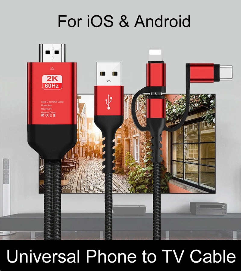 3 i 1 mikro usb type c til hdmi adapter kabel lyn til hdmi til iphone  x 6 7 8 ipad samsung  s8 s9 ios android telefon til tv hdtv