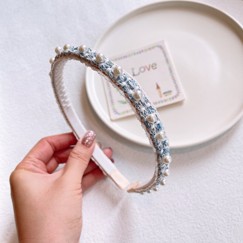 Zoete Parel Haarbanden Voor Meisjes Antislip Dunne Hoofdbanden Met Tanden Kinderen Hoofd Hoepel Dagelijks Crown Hoofddeksels Accessoires: Blauw