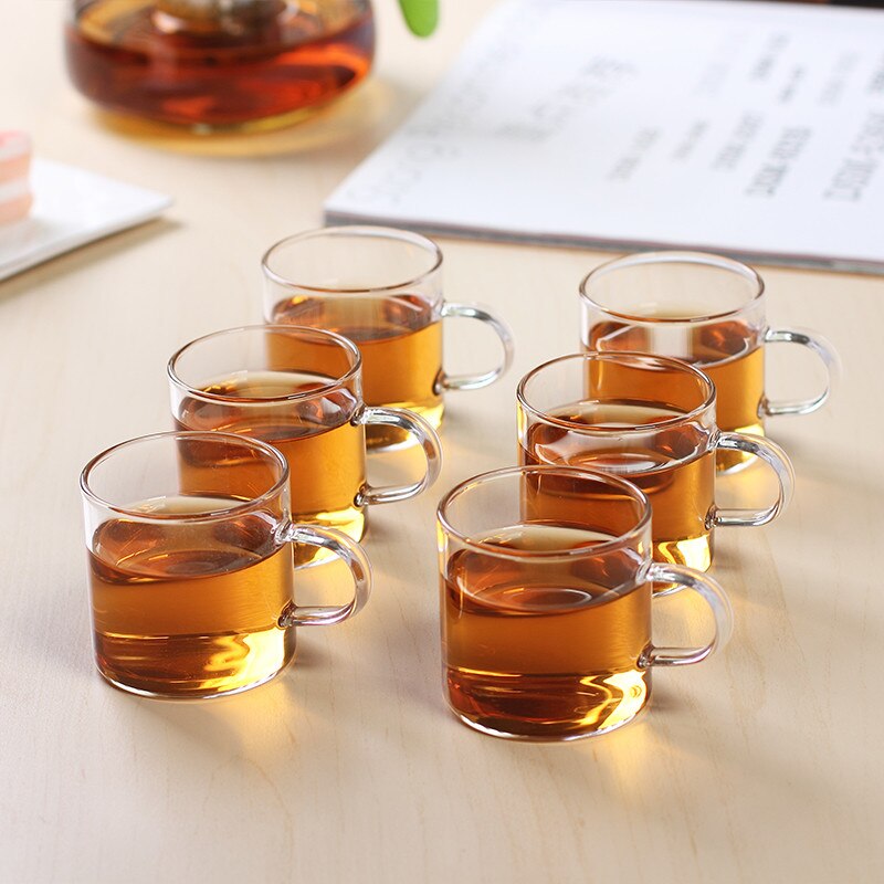 6Pcs/Set Transparent Drinking Water Cup Heat Resistant Double Wall Layer Tea Cup Office Small Flower Teacups Drinkware