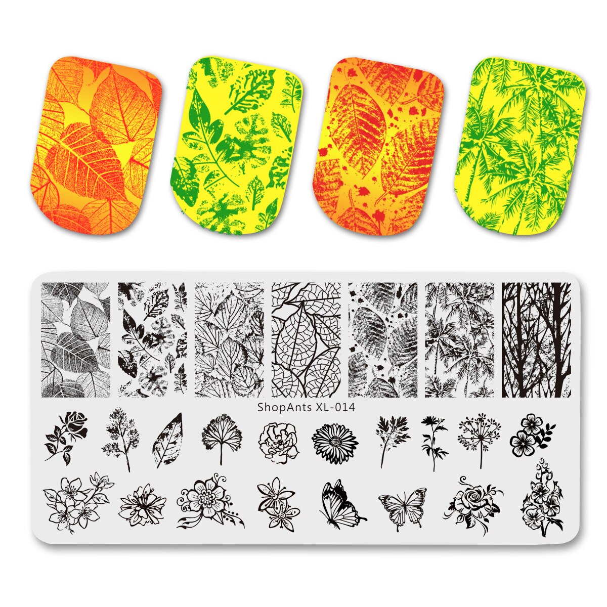 SHOPANTS 6*12cm Rectangle Nail Stamping Plates Leaf Flowers Butterfly Nail Art Stamp Templates Stencils Polish Manicure: 014