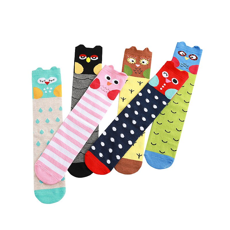 Medias de dibujos animados para niños y niñas, medias a rayas de lunares, búho, animales, hasta la rodilla, novedad de primavera y otoño