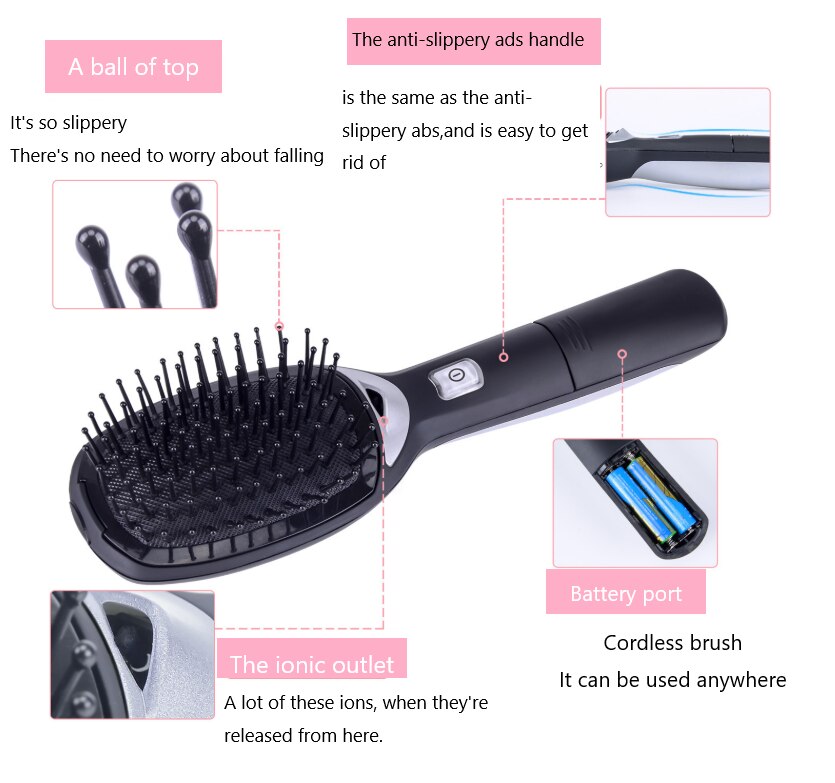 2.0 elektrische draagbare krachtige negatieve ionen release rechttrekken haar anti-statische magic hair brush