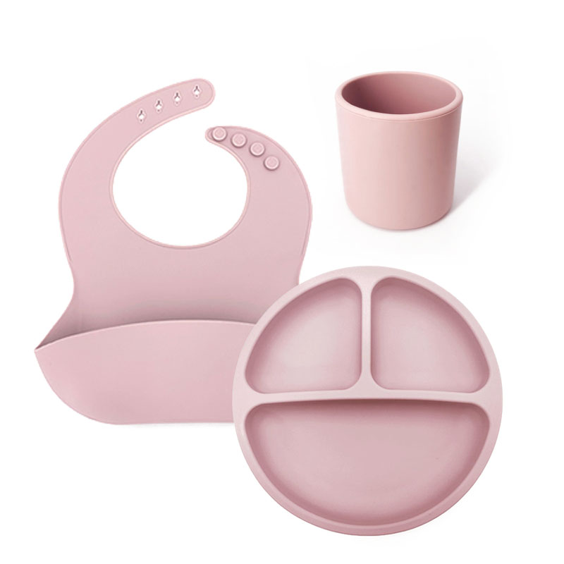 Kinderen Servies Kindje Siliconen Zuignap Kom Kindje Smiley Gezicht Plaat Bestekset Retro Kinderen Diner Plaat Milieuvriendelijke: Pink 3pcs Set