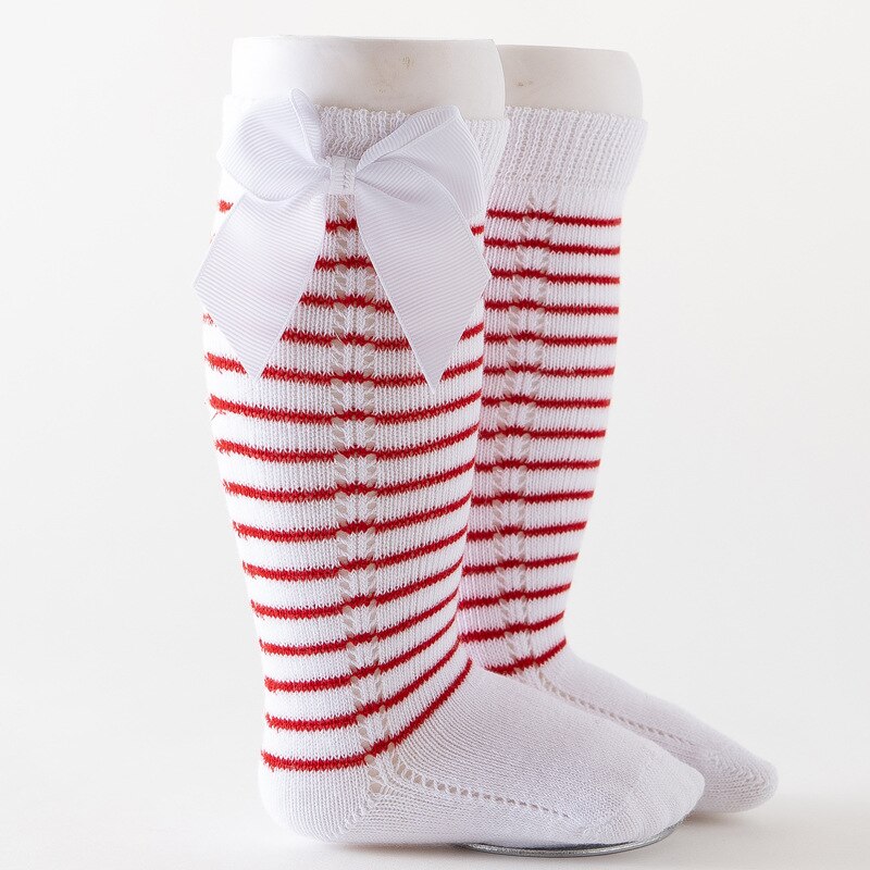 Streep Bowkot Baby Sokken Herfst Winter Soft Warm Kids Hoge Sokken Elastische Katoenen Baby Meisje Jongen Sokken Baby Voet Accessoires: 4