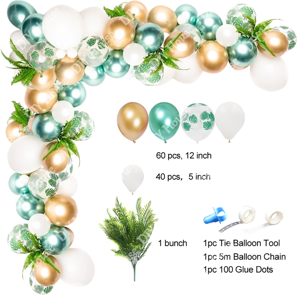 100 stk jungle safari tema fest forsyninger grøn ballon guirlande diy bue sæt fødselsdag baby shower skov fest dekorationer: Grønt guld græs