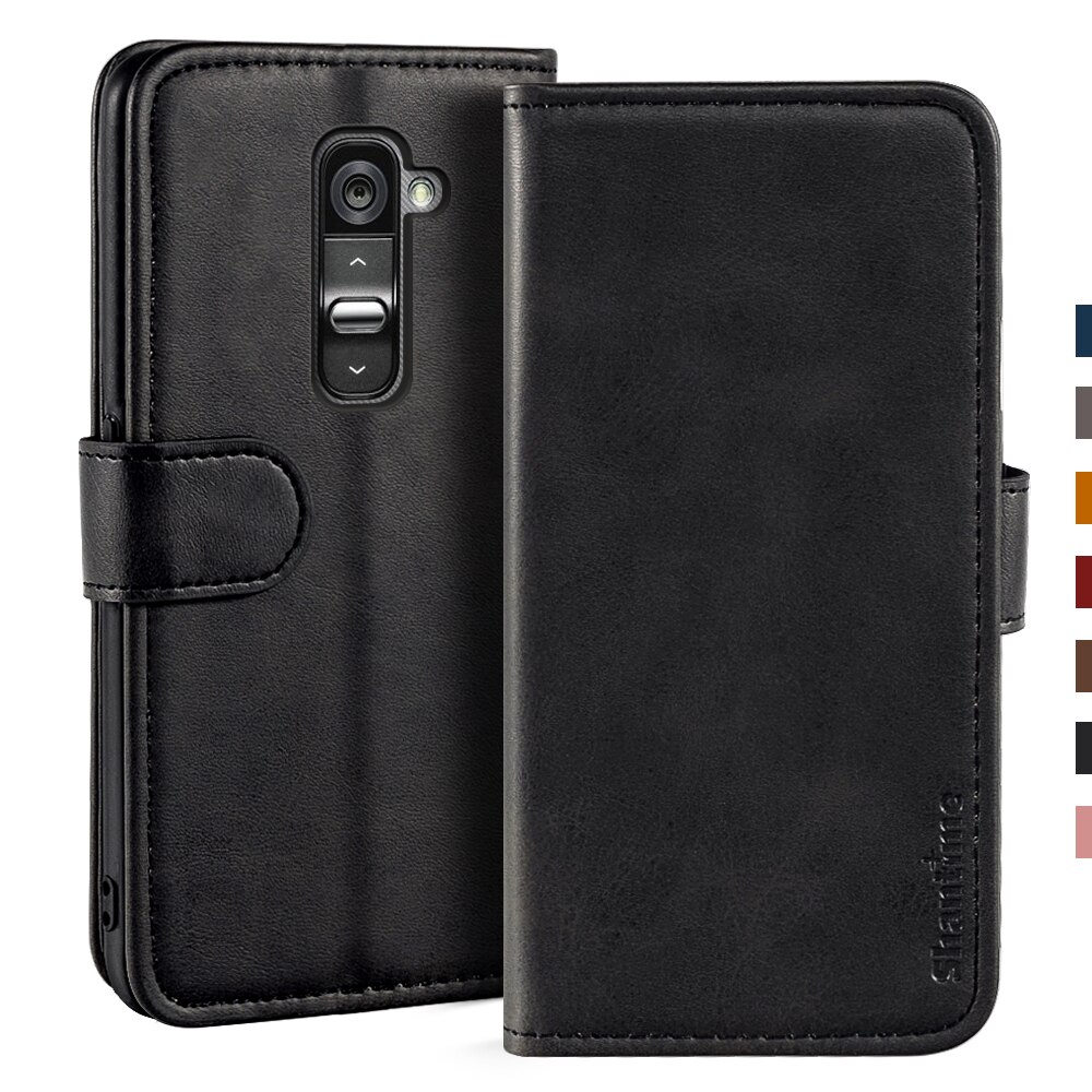 Étui portefeuille magnétique en cuir pour LG G2, Coque de téléphone avec support: Black
