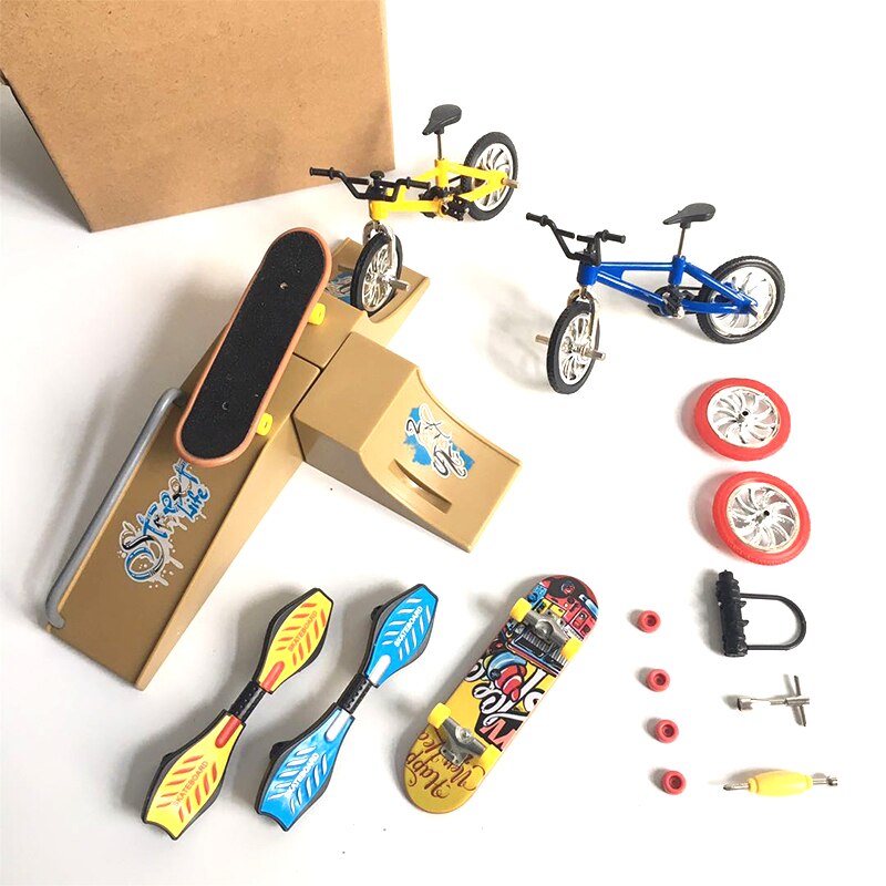 Mini finger skateboarding skate rampedele sæt bmx cykelsæt sjove skate boards mini cykler legetøj til børn drenge børn: Cdh -4b
