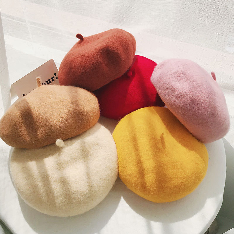 Cashmere Berets Hats Winter Warm Wool Berets Autumn Winter Vintage Female Hat Warm Cap Female Lady Girls Khaki Beige Red Yellow