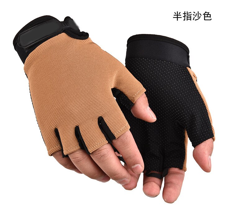 Deportes al aire libre mujeres hombres guantes de alpinismo protección resistente al desgaste antideslizante Fitness equitación entrenamiento dedo desnudo: Coffee Half finger