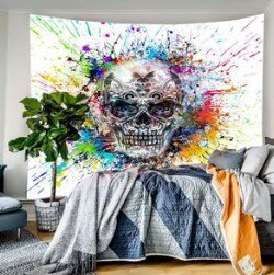 Vegg tapetry skull print husholdning vegg tapet halloween vegg hengende teppe dekorativ klut: E