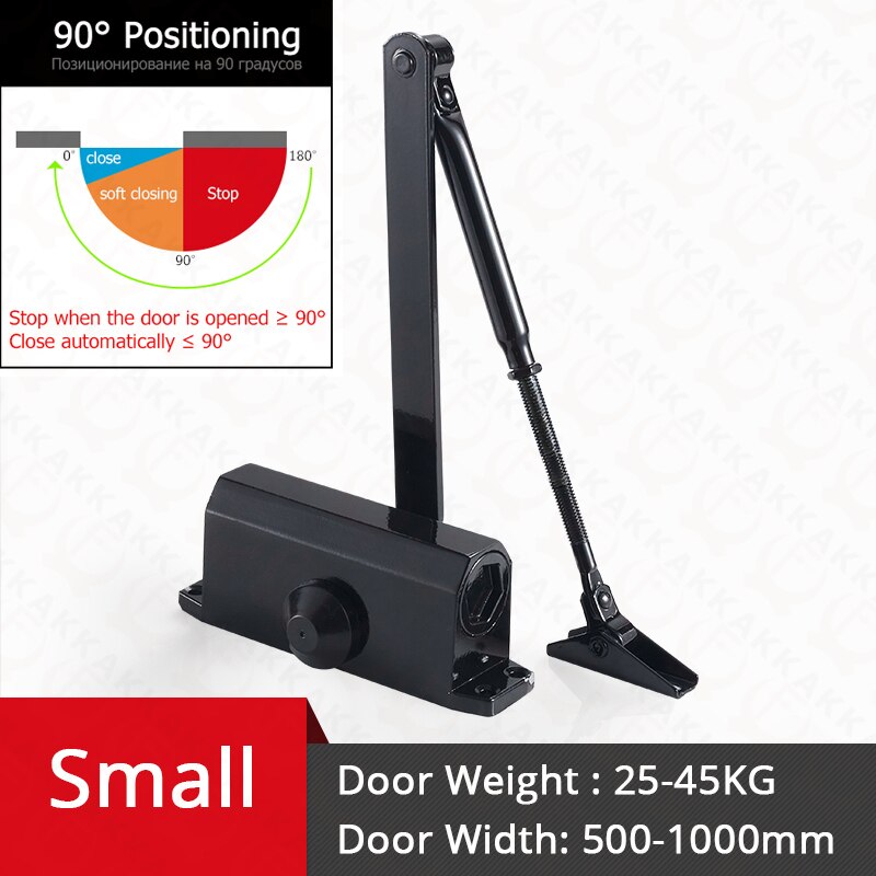 KAK Automatic Door Closer 2 Spring Hydraulic Buffer Adjustable Door Stopper Speed Mute Closing For 25 to 80KG Door Hardware: Positioning Black S