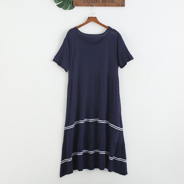 Oversize Ladys Modal Basic Nightgown Nightie Long Maternity Dress Home Dress Sleepwear Pregnant Night Shirt Loose Nightwear: navyblue