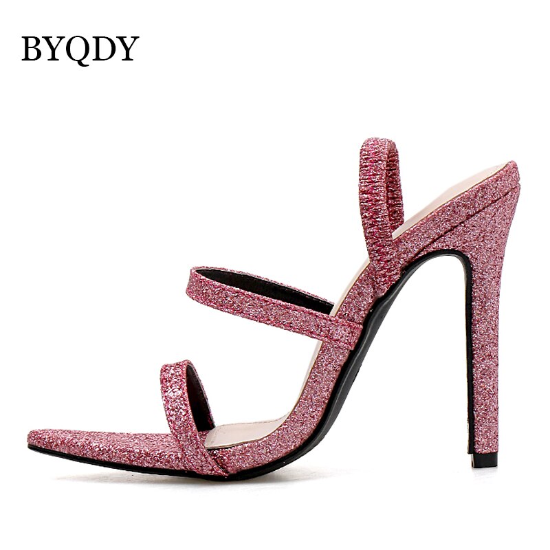 BYQDY Elegante Elastische Band Sandalen hoch Fersen Schuhe Damen lässig Party sexy Frau Pumps gucken Zehe Hochzeit Schuhe Braut