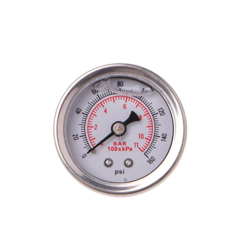 Brændstoftryksregulatormåler 0-160 psi / bar flydende fyldning af kromolie
