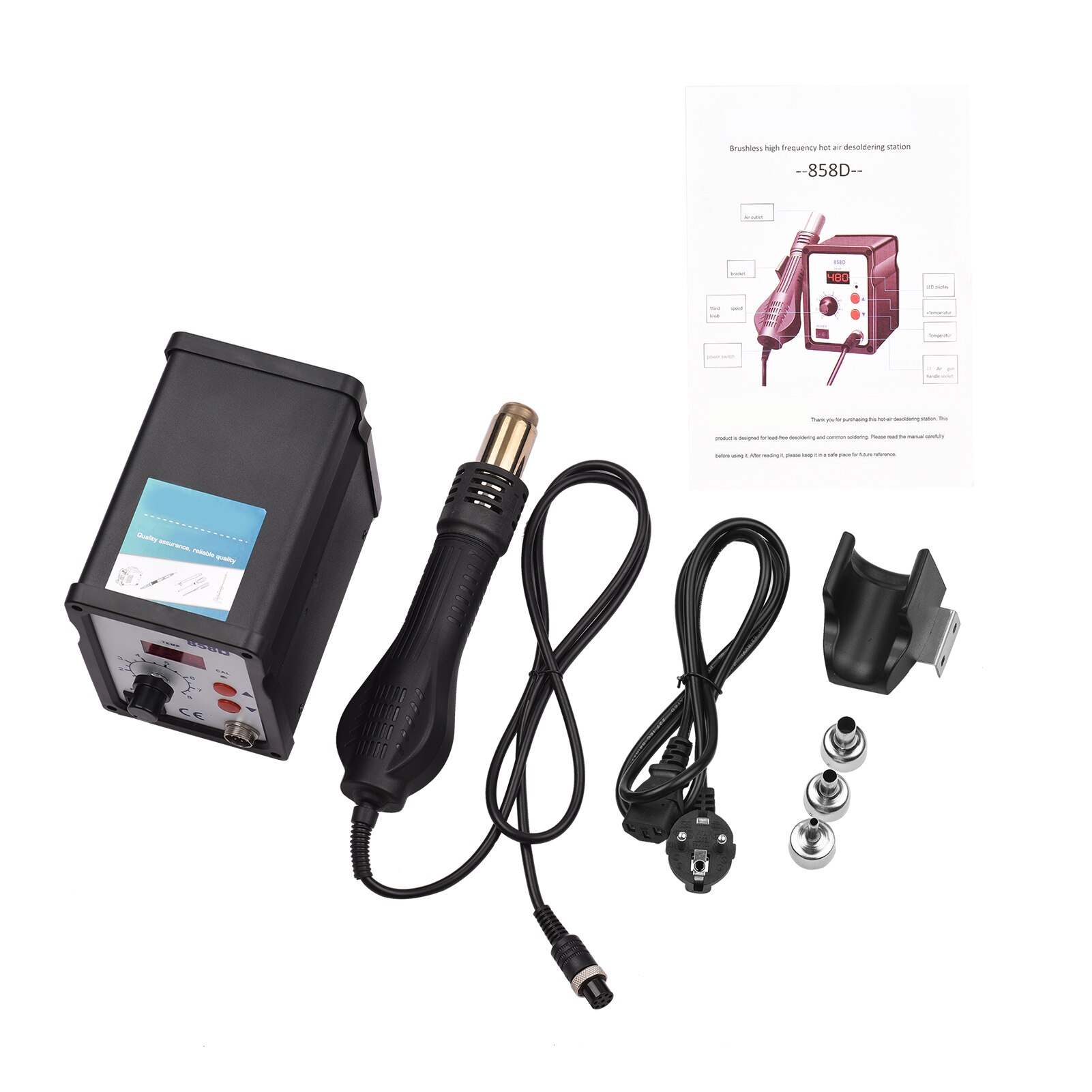 Brushless Air Rework Station LED Digital Air Flow 700W Portable Electric Desoldering Gun for BGA PLCC Electronics Repair: EU plug