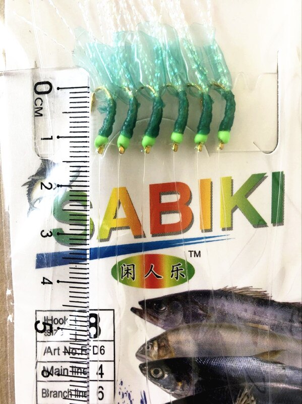 10 paket grönt gummidrag sabiki fiskeriggar gyllene krokar karpgäng havsbeten: Krok storlek 8