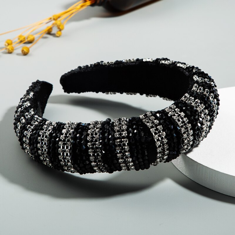 Za Volledige Multi Kleur Crystal Dikke Spons Hoofdband Voor Vrouw Luxe Kleurrijke Rhinestone Paded Haar Hoepel Bruids Bruiloft Hoofddeksels: Black