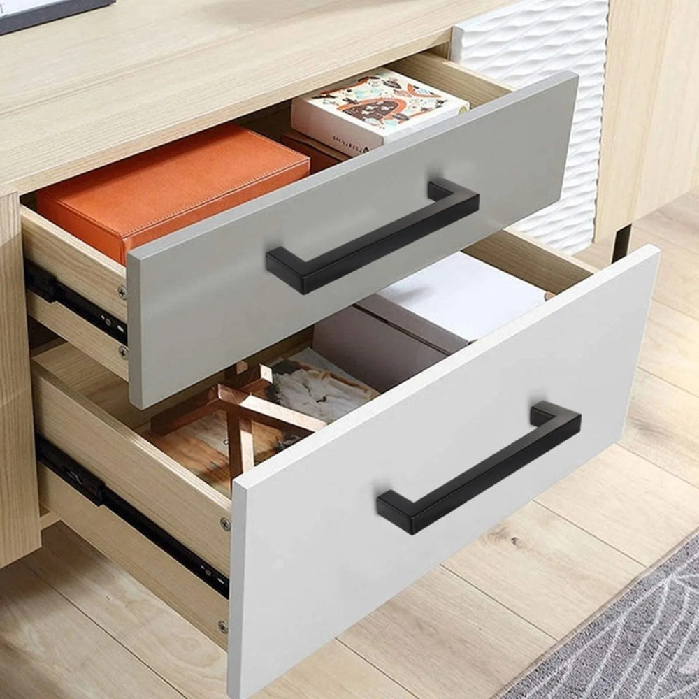 Door Handle Black Cabinet Handle Square Furniture Hardware Stainless Steel Kitchen Door Knobs Cupboard Wardrobe Drawer Pulls