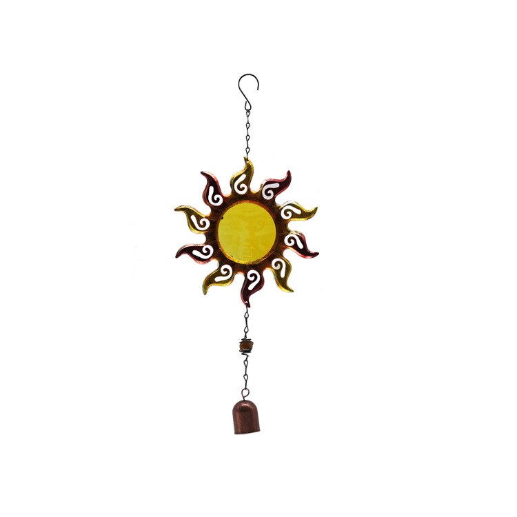 1pc sol vindspel smidesjärn glas eldklot ornament trädgård balkong hänge vindspel rörklockor heminredning: Zy000034- gulklocka