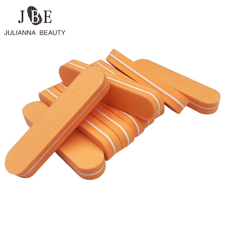 100 stks/partij Mini Nagelvijlen Buffer 100/180 Oranje Schuren Wasbare Bestanden Wrijven Gepolijst Oppervlak Manicure Tool Sets