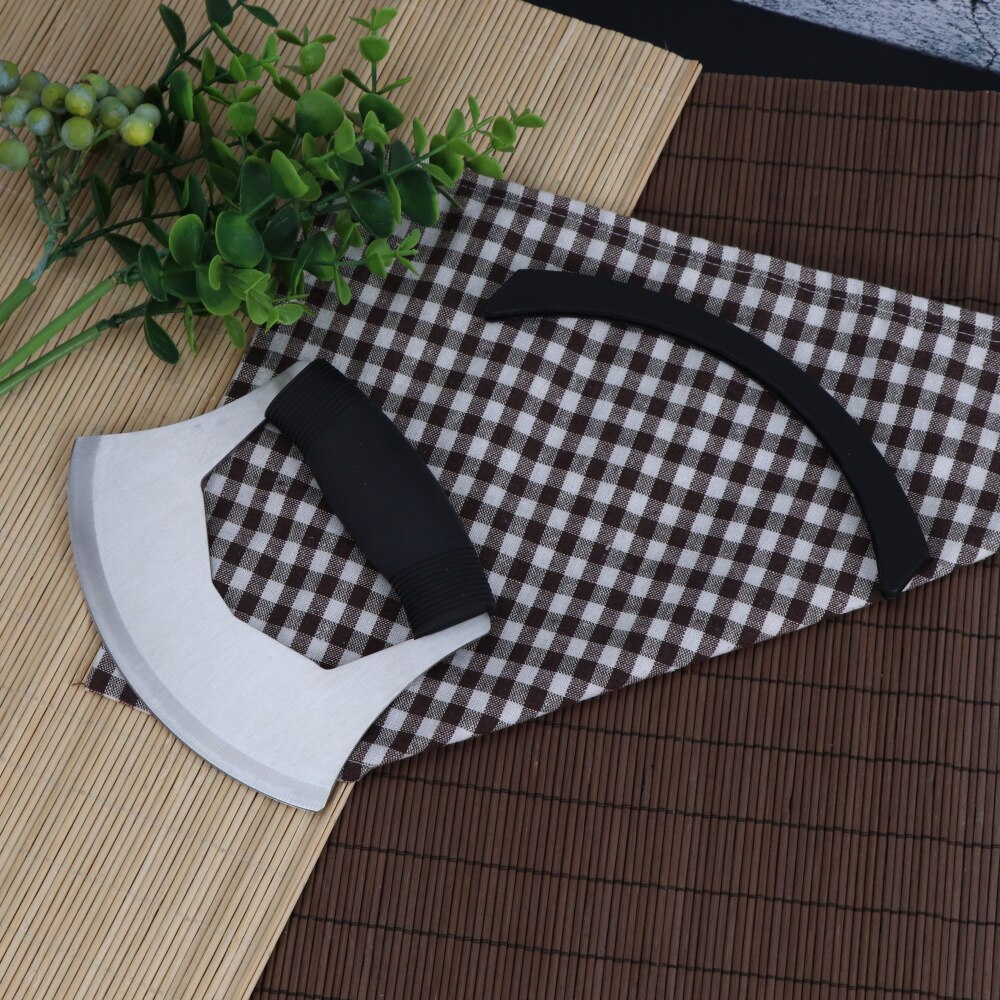 Stainless Steel Mezzaluna Herb Cutter Single Blade Vanilla Mincing Knife Pizza Cutter Vegetable Salad Chopper With Sheath